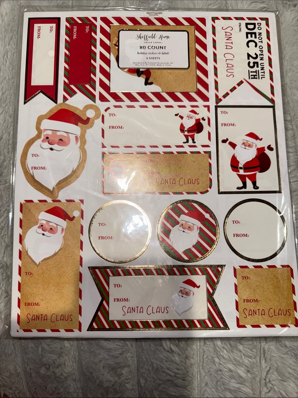 Sheffield Home Santa Claus Gift Labels Stickers - Red, Gold, White